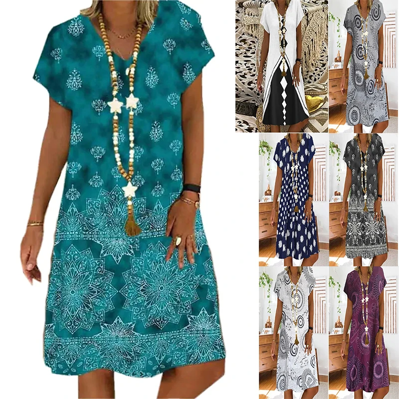 2022 Summer Elegant Ladies Abstract Print Dress V Neck Women Short Sleeve Knee Length Dress New Painting Design Casual Dress
2022 Summer Elegant Ladies Abstract Print Dress V Neck Women Short Sleeve Knee Length Dress New Painting Design Casual Dress