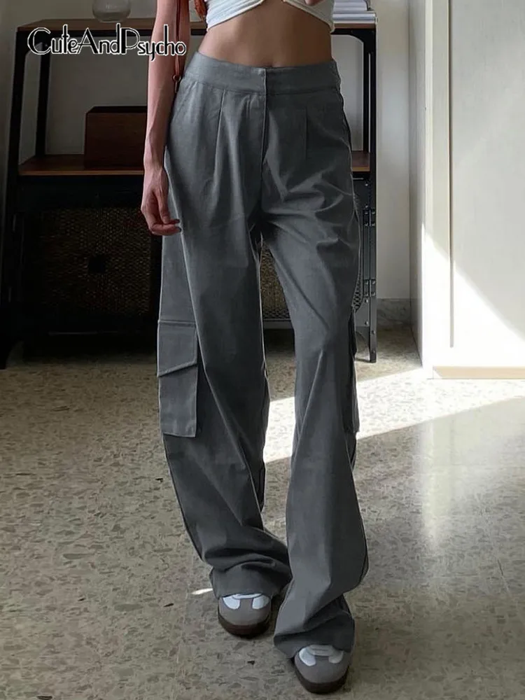 Cuteandpsycho Vintage Solid Gray Casual Pants Y2K Classical Pockets Straight Cargo Trousers 90s Harajuku Women Elegant Clothing
Cuteandpsycho Vintage Solid Gray Casual Pants Y2K Classical Pockets Straight Cargo Trousers 90s Harajuku Women Elegant Clothing