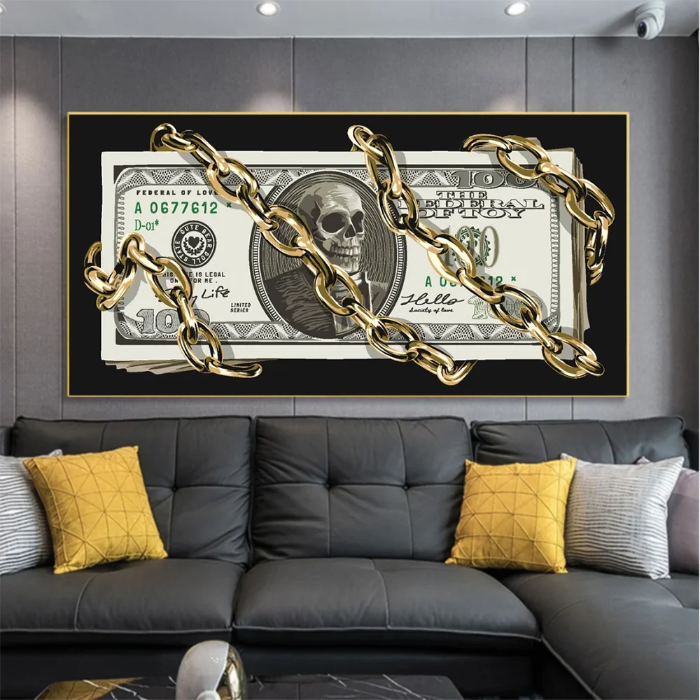 Money Dollar Art Canvas Painting Currency Poster Abstract Skull Chained Dollar Print Wall Art For Living Room Wall Decor Cuadros
Money Dollar Art Canvas Painting Currency Poster Abstract Skull Chained Dollar Print Wall Art For Living Room Wall Decor Cuadros