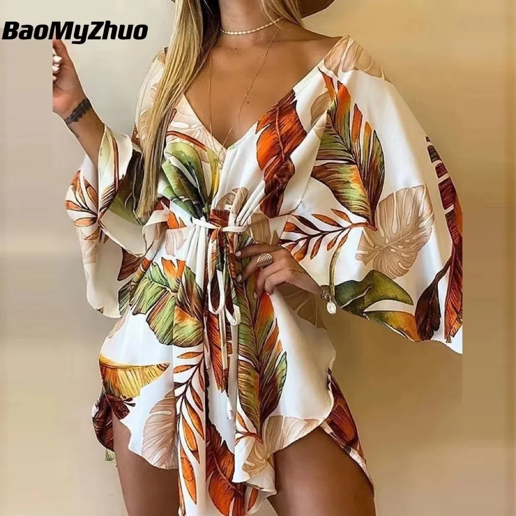 2023 New Summer Beach Elegant Women Dresses Sexy V Neck Lace-up Floral Print Mini Dress Casual Flared Sleeves Ladies Party Dress
2023 New Summer Beach Elegant Women Dresses Sexy V Neck Lace-up Floral Print Mini Dress Casual Flared Sleeves Ladies Party Dress