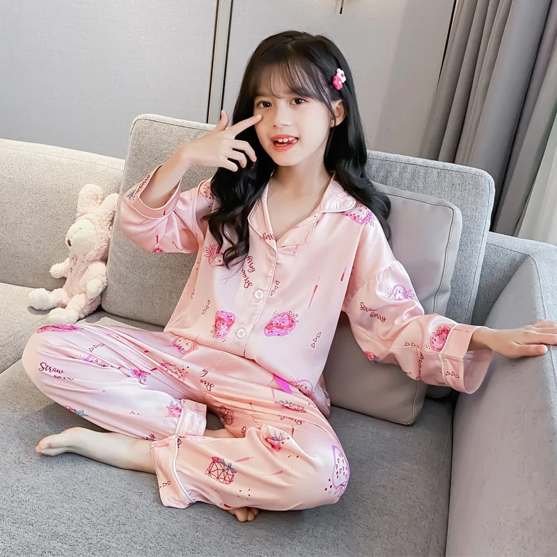 2 Piece/set Silk Pajamas For Girls 2022 Spring Summer Long Sleeve Nightwear Suits Kids Children Leisure Home Clothing Nightwear
2 Piece/set Silk Pajamas For Girls 2022 Spring Summer Long Sleeve Nightwear Suits Kids Children Leisure Home Clothing Nightwear