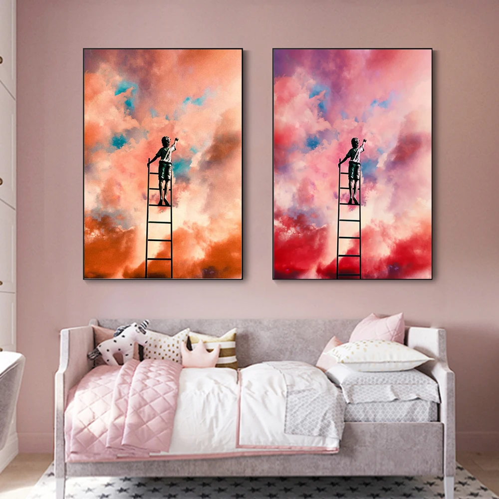Cloud on the Sky David Climb Ladder Art Canvas Painting Wall Gift Creative Graffiti Pop Poster Prints Modern Home Pictures Decor
Cloud on the Sky David Climb Ladder Art Canvas Painting Wall Gift Creative Graffiti Pop Poster Prints Modern Home Pictures Decor