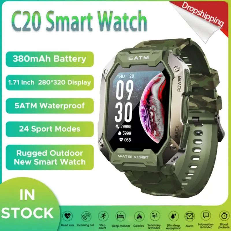 

2022 Men's Smartwatch C20 Outdoor Smart Watch Blood Pressure 5ATM IP69K Waterproof Bluetooth Wristbands For Men For Android Ios