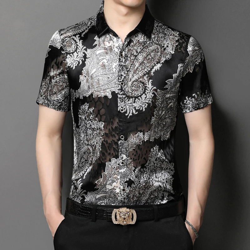 Men's shirts, high-grade shirts, summer clothes, new short sleeved slim fit, casual printed silk slip shirts
Men's shirts, high-grade shirts, summer clothes, new short sleeved slim fit, casual printed silk slip shirts