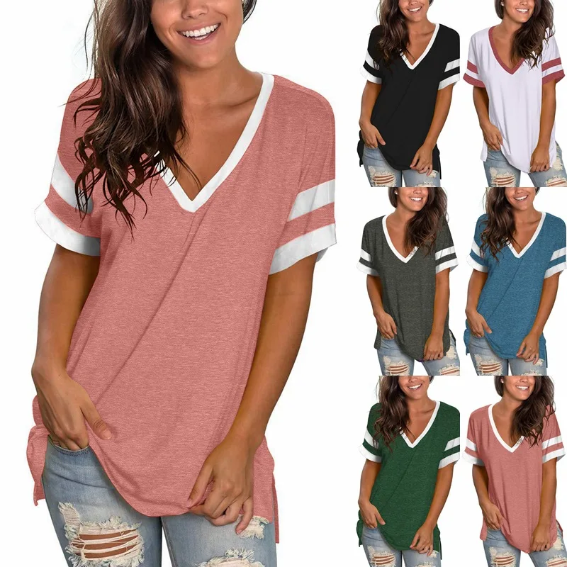 2022 Spring And Summer Women's New Products V-neck Loose Stitching Short-sleeved T-shirt Top Bottoming Shirt
2022 Spring And Summer Women's New Products V-neck Loose Stitching Short-sleeved T-shirt Top Bottoming Shirt