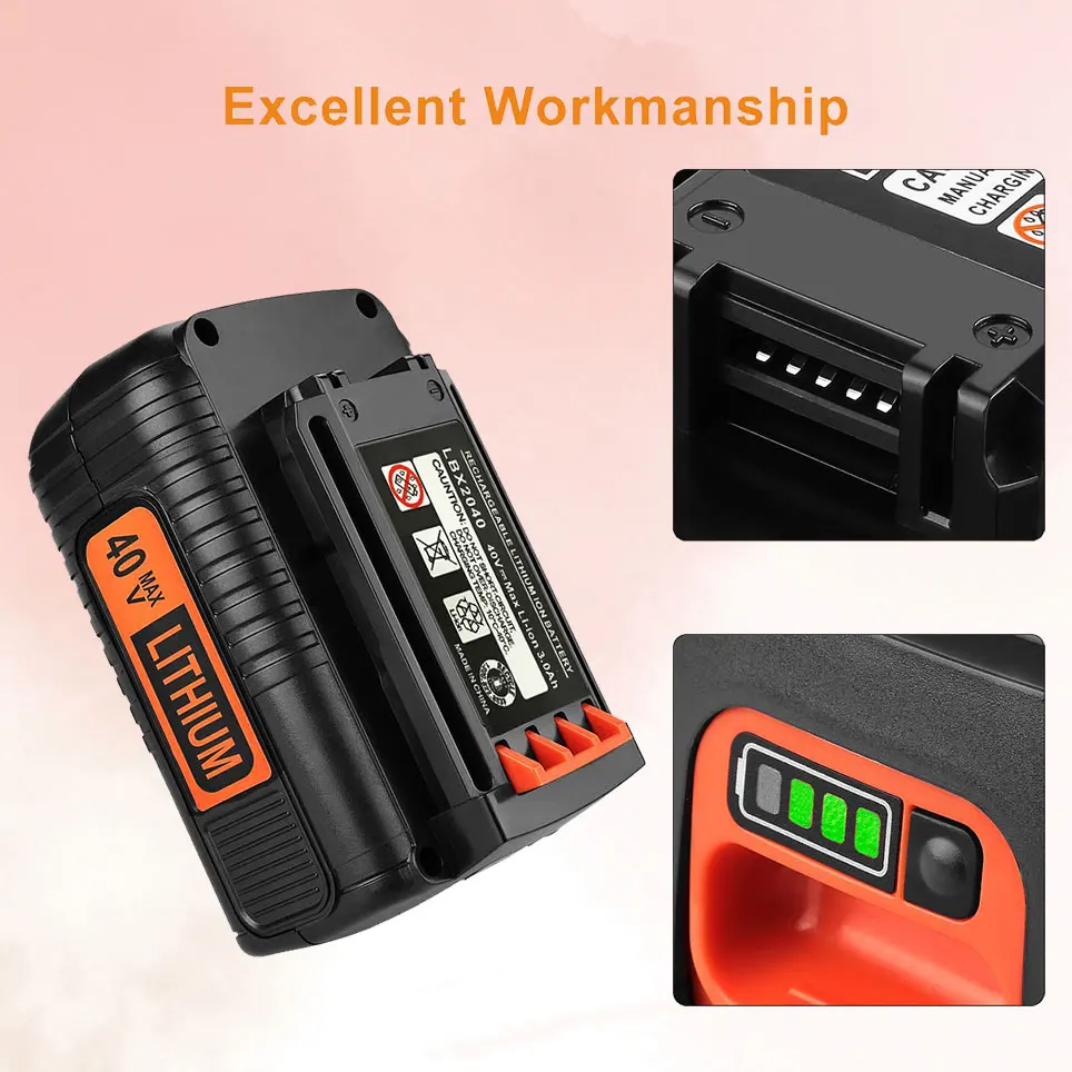 2022 40V 3000mAh for Black&Decker LCS1240 LBX1540 LST136W LBX2040 LBXR36 LBXR2036 LST540 Lithium Battery Replacement MAX Battery 
2022 40V 3000mAh for Black&Decker LCS1240 LBX1540 LST136W LBX2040 LBXR36 LBXR2036 LST540 Lithium Battery Replacement MAX Battery