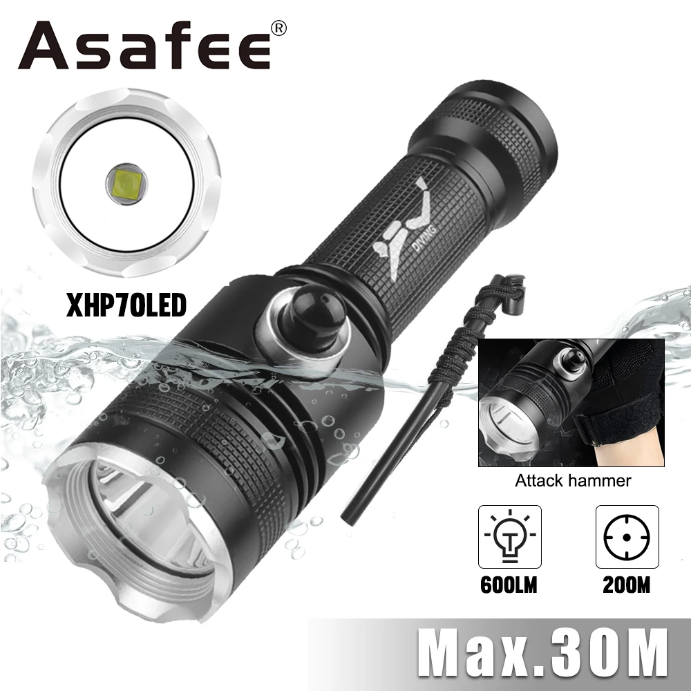Asafee D239B 30M Underwater Diving Flashlight XHP70 LED Light 600LM 200M Range Lamp Waterproof 3 Mode Scuba Torch Outdoor
Asafee D239B 30M Underwater Diving Flashlight XHP70 LED Light 600LM 200M Range Lamp Waterproof 3 Mode Scuba Torch Outdoor