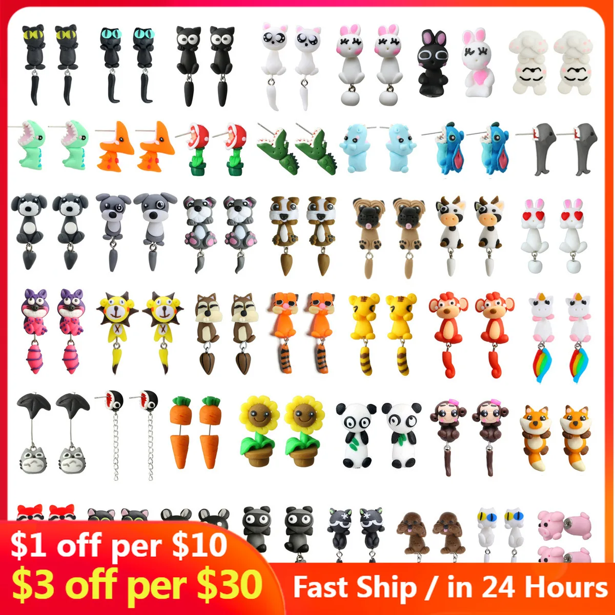 New Fashion Cute Animal Female Creative Handmade Earrings Polymer Clay Dinosaur Dog Cat Earrings Party Jewelry For Women Girls
New Fashion Cute Animal Female Creative Handmade Earrings Polymer Clay Dinosaur Dog Cat Earrings Party Jewelry For Women Girls