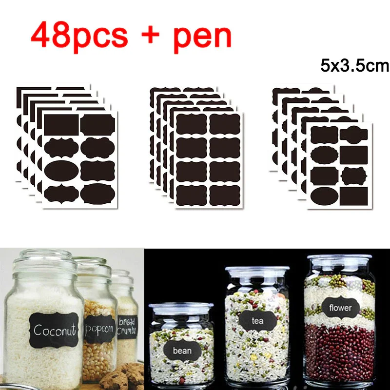 

36 54pcs/Set Chalk Board Sticker Erasable Blackboard Sticker Craft Kitchen Jars Organizer Labels Chalkboard Black Board 5x3.5cm