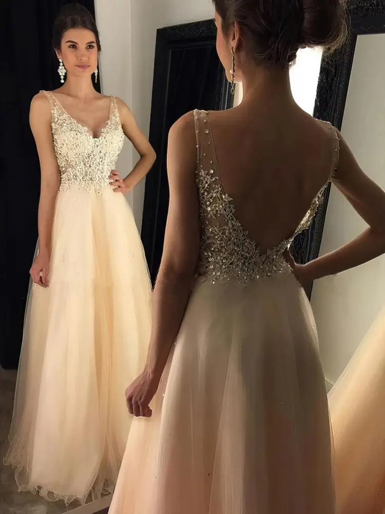 Champagne Long Prom Dresses For Women 2022 Luxury Gowns A-Line V-Neck Beaded Evening Formal Reception Party Gala Dress Vestidos
Champagne Long Prom Dresses For Women 2022 Luxury Gowns A-Line V-Neck Beaded Evening Formal Reception Party Gala Dress Vestidos
