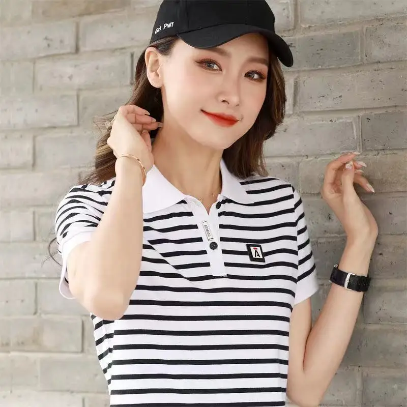 New Women's High-Quality Cotton Short-Sleeved Polos Shirt Casual Lapel Striped Polos Shirt Fashion Big Horse Slim Tops J312
New Women's High-Quality Cotton Short-Sleeved Polos Shirt Casual Lapel Striped Polos Shirt Fashion Big Horse Slim Tops J312