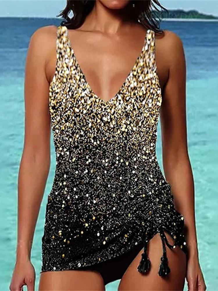 Женский купальник-танкини с принтом, V-образным вырезом и открытой спиной
Женский купальник-танкини с принтом, V-образным вырезом и открытой спиной