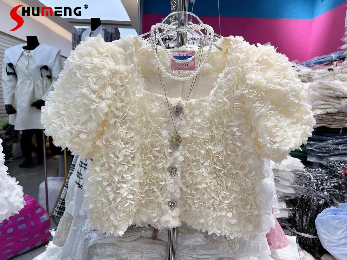 Korean Woman Short Shirts Women's Clothing Summer 2022 New Fashion Short Puff Sleeve Three-Dimensional Petals White Blouse Women
Korean Woman Short Shirts Women's Clothing Summer 2022 New Fashion Short Puff Sleeve Three-Dimensional Petals White Blouse Women