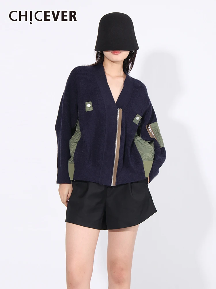CHICEVER Hit Color Knitting Cardigan For Women V Neck Long Sleeve Patchwork Zipper Casual Loose Sweaters Female Autumn Clothing
CHICEVER Hit Color Knitting Cardigan For Women V Neck Long Sleeve Patchwork Zipper Casual Loose Sweaters Female Autumn Clothing