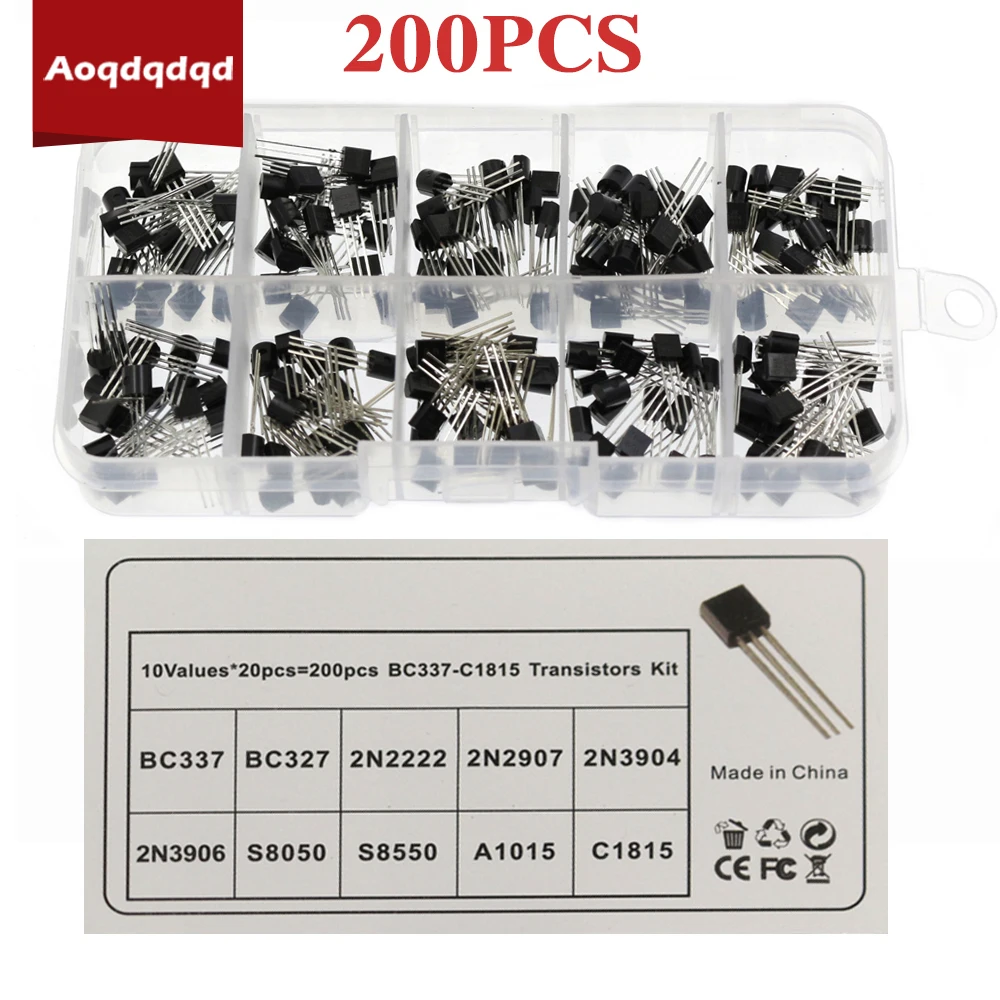 200PCS BJT Transistor BC327 BC337 2N2222 2N2907 2N3904 2N3906 S8050 S8550 PNP NPN Transistor Switch Electronic Kit for Radio
200PCS BJT Transistor BC327 BC337 2N2222 2N2907 2N3904 2N3906 S8050 S8550 PNP NPN Transistor Switch Electronic Kit for Radio