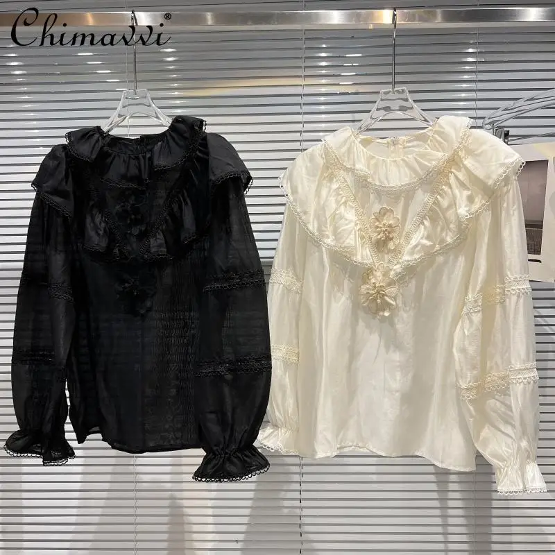 2022 Spring Fashion Ruffled Collar Flower Bell Sleeve Round Neck Shirt Loose Slimming Elegant Long Sleeve Blouse All-Matching
2022 Spring Fashion Ruffled Collar Flower Bell Sleeve Round Neck Shirt Loose Slimming Elegant Long Sleeve Blouse All-Matching