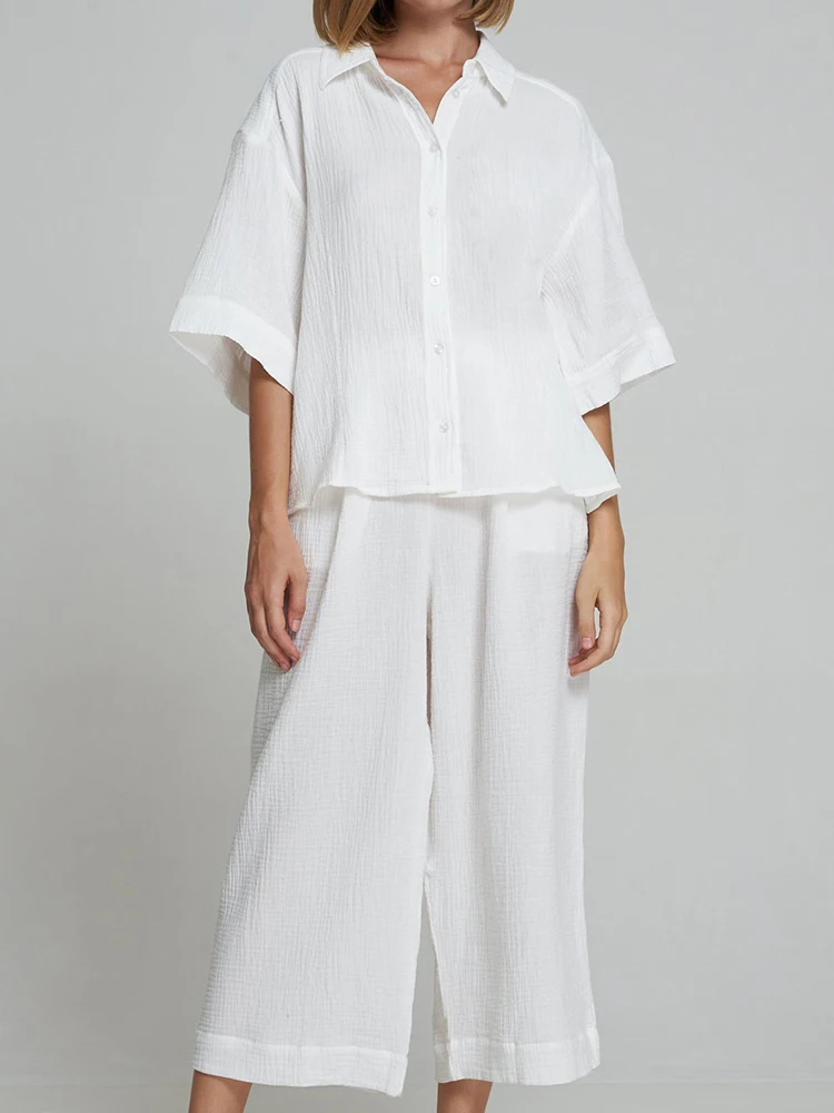 Linad Loose Pajamas For Women 2 Piece Sets Cotton Half Sleeve Sleepwear Female Casual Trouser Suits Solid 2023 Autumn Homewear
Linad Loose Pajamas For Women 2 Piece Sets Cotton Half Sleeve Sleepwear Female Casual Trouser Suits Solid 2023 Autumn Homewear