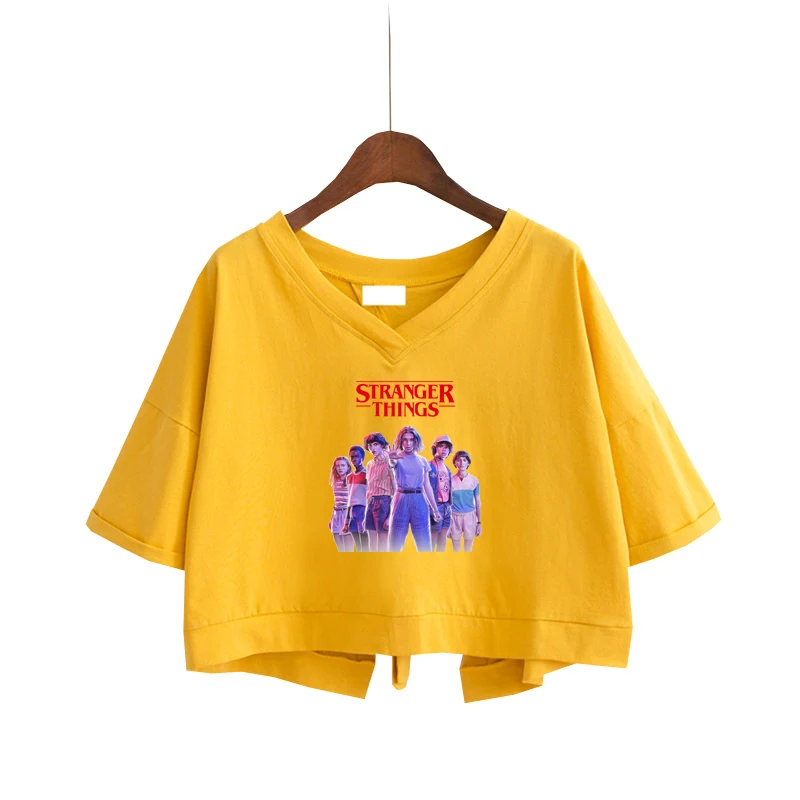 Summer Crop Top Stranger Things Printed T-shirt Female V-neck T-shirt Tee Shirts Funny Sexy Streetwear Short Clothes for Women
Summer Crop Top Stranger Things Printed T-shirt Female V-neck T-shirt Tee Shirts Funny Sexy Streetwear Short Clothes for Women