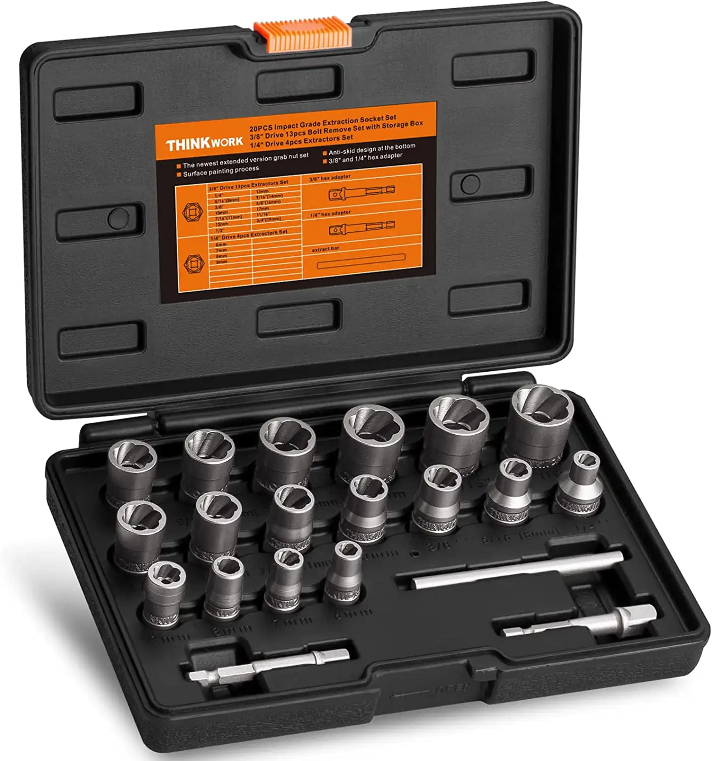 Upgrade Bolt Extractor Set, 20 Pieces Impact Bolt & Nut Remover Set Made by TW6097 Car Repair tools
Upgrade Bolt Extractor Set, 20 Pieces Impact Bolt & Nut Remover Set Made by TW6097 Car Repair tools
