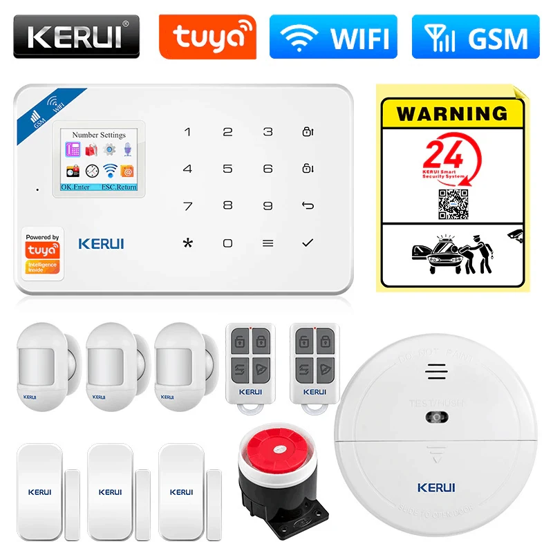 

KERUI Tuya умная WIFI GSM система охранной сигнализации работает с Alexa домашняя охранная ДЕТЕКТОР ДВИЖЕНИЯ датчик дыма двери окна IP камера