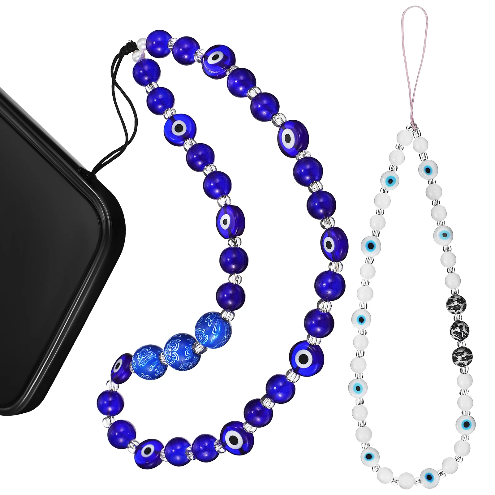 

2 Pcs Lanyard Evil Eye Phone Straps Lanyards Beaded Charms Wristlet The Chain Accessories Aesthetic