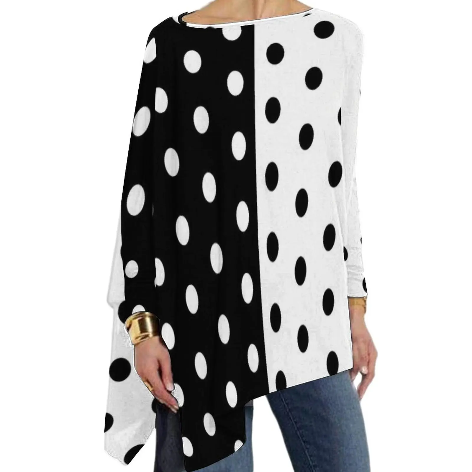 Two Tone Spotted T Shirt Black And White Retro Long Sleeve T Shirts Women Casual Tshirt Oversize Custom Tops
Two Tone Spotted T Shirt Black And White Retro Long Sleeve T Shirts Women Casual Tshirt Oversize Custom Tops