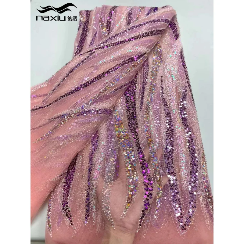 Luxury Hand Beaded Lace Fabric Bridal Luxury Quality Wedding Fabrics French Nigerian Sequins Beads Embroidered on Tulle 5yrds
Luxury Hand Beaded Lace Fabric Bridal Luxury Quality Wedding Fabrics French Nigerian Sequins Beads Embroidered on Tulle 5yrds
