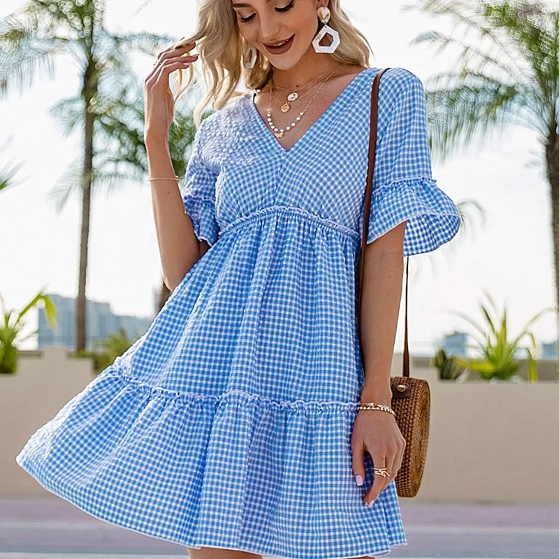 Летние женские платья в клетку с принтом, модные пикантные платья с V-образным вырезом и оборками, с открытой спиной, на шнуровке, с коротким ...
Летние женские платья в клетку с принтом, модные пикантные платья с V-образным вырезом и оборками, с открытой спиной, на шнуровке, с коротким ...