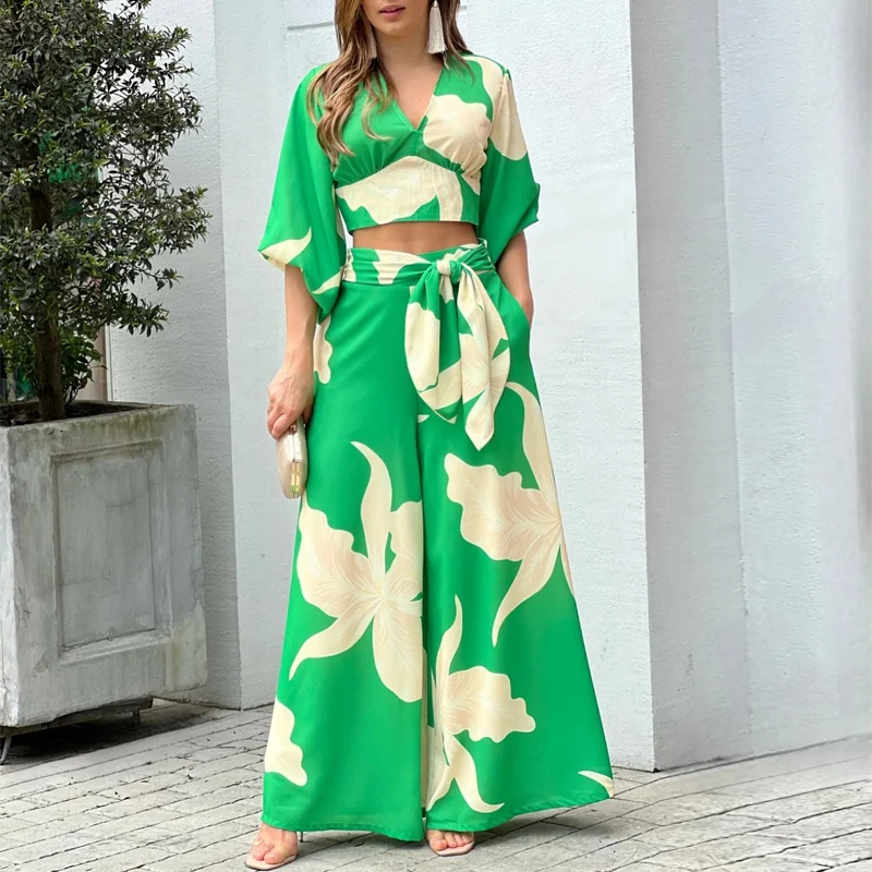 Office Sexy V-Neck Show Waist Lantern Sleeve Top + High Waist Lace Up Wide Leg Pants Suit Women's Two-piece Elegant Casual Suit
Office Sexy V-Neck Show Waist Lantern Sleeve Top + High Waist Lace Up Wide Leg Pants Suit Women's Two-piece Elegant Casual Suit