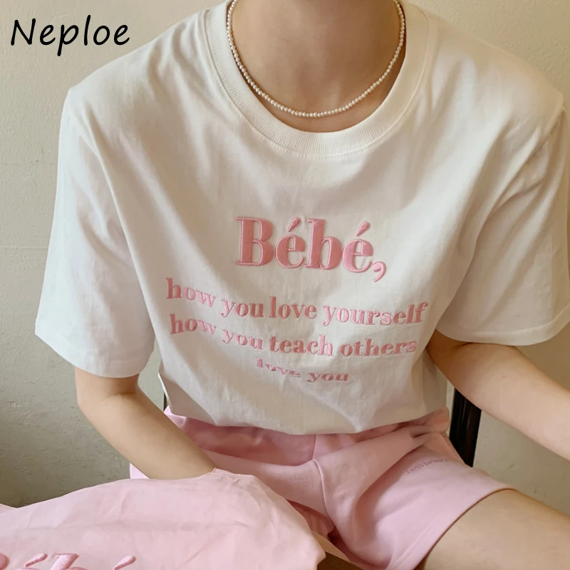 Пуловер Neploe с круглым вырезом футболка коротким рукавом женские свободные