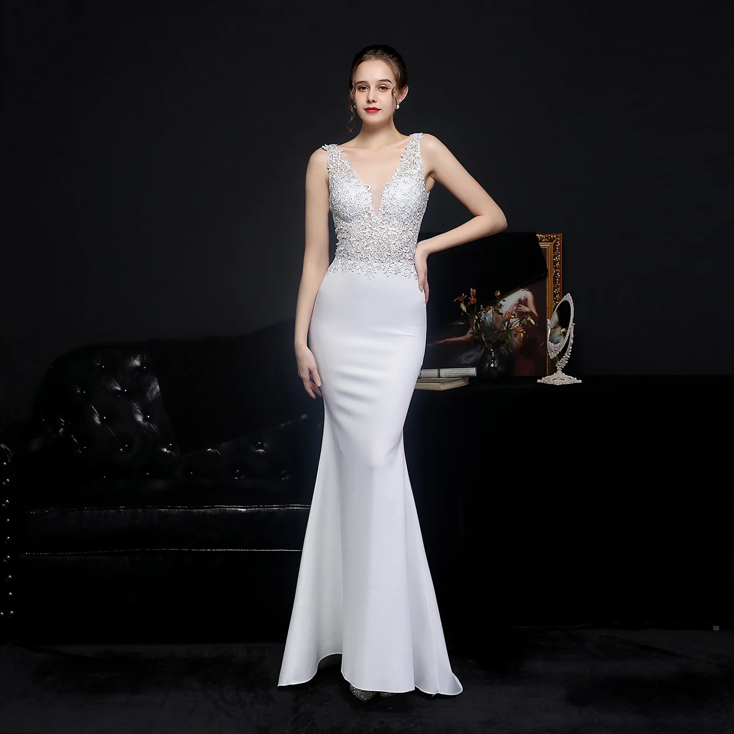 18661# full process lace and hot drill elegant women's dress long fishtail dress evening dress
18661# full process lace and hot drill elegant women's dress long fishtail dress evening dress