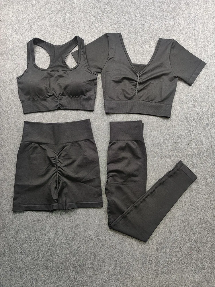 New Seamless Women Sportwear 4PCS Nylon Yoga Sets Athletic Running Leggings Suit High Waist Slim Suits Female Cycling Tracksuits
New Seamless Women Sportwear 4PCS Nylon Yoga Sets Athletic Running Leggings Suit High Waist Slim Suits Female Cycling Tracksuits
