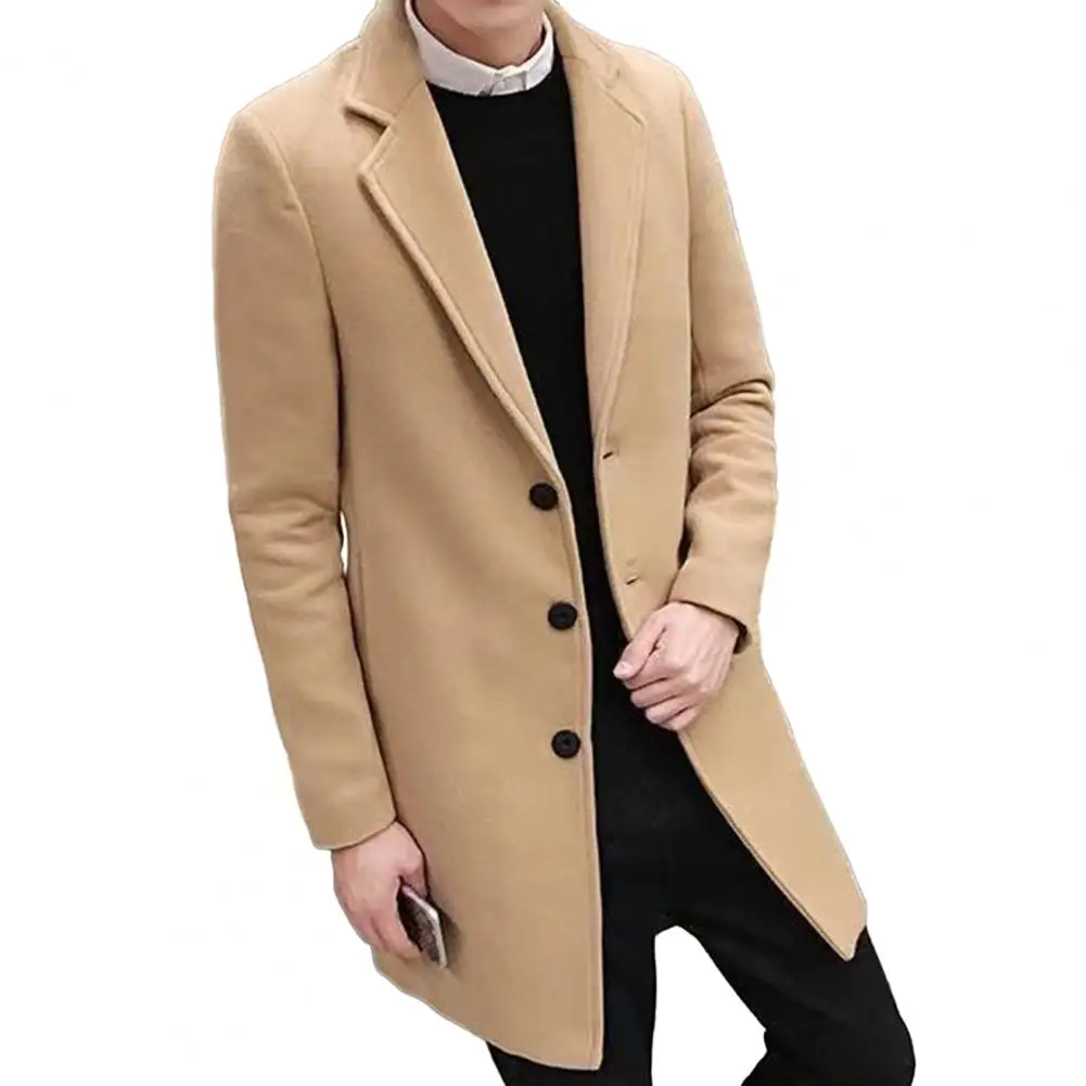 

Шерстяное пальто, стильные мужские деловые пальто, однобортные кардиганы средней длины со складками, однотонные базовые кардиганы для осени и зимы