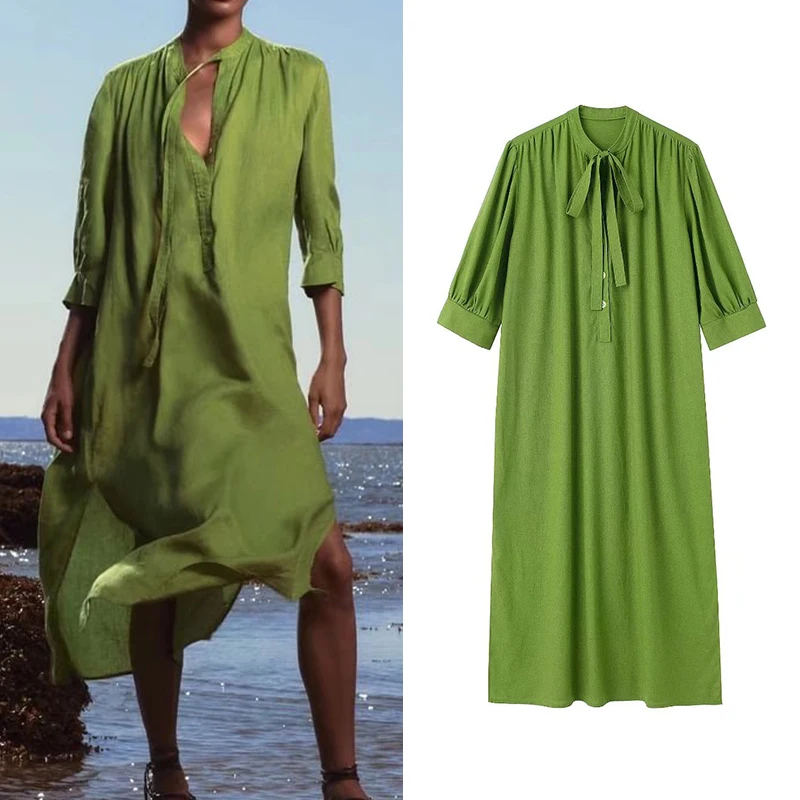 Summer 2022 Women Linen Maxi Dress O Neck Short Sleeve Female Loose Casual Green Dress Vestidos HH6795
Summer 2022 Women Linen Maxi Dress O Neck Short Sleeve Female Loose Casual Green Dress Vestidos HH6795