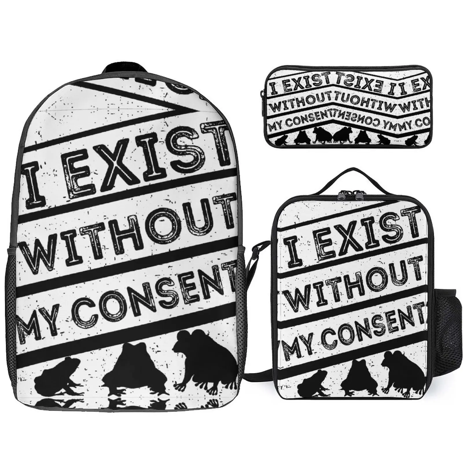 I Exist Without My Consent Frog 12 3 in 1 Set 17 Inch Backpack Lunch Bag Pen Bag Secure Field Pack Cozy Sports Activities Grap 
I Exist Without My Consent Frog 12 3 in 1 Set 17 Inch Backpack Lunch Bag Pen Bag Secure Field Pack Cozy Sports Activities Grap