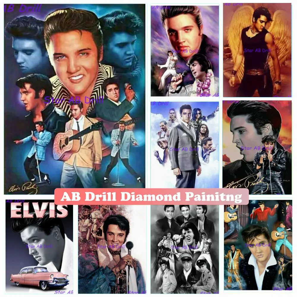 

Wholesale Elvis Presley 5d AB Drills Diamond Painting New Portrait Famous Singer Star Diy Art Mosaic Cross Stitch Kit Room Decor