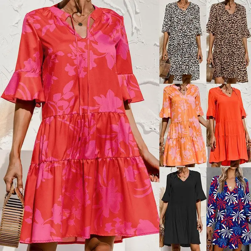 New 2023 Spring/Summer Fashion Women's Hepburn V-neck Print 5/4 Sleeve Loose Dress
New 2023 Spring/Summer Fashion Women's Hepburn V-neck Print 5/4 Sleeve Loose Dress