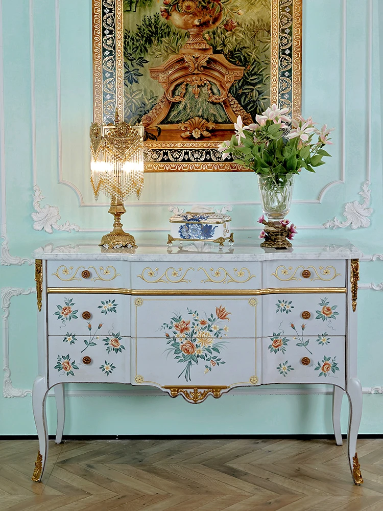 European-style solid wood beech living room lockers French exquisite luxury painted gold foil foyer porch cabinets 
European-style solid wood beech living room lockers French exquisite luxury painted gold foil foyer porch cabinets