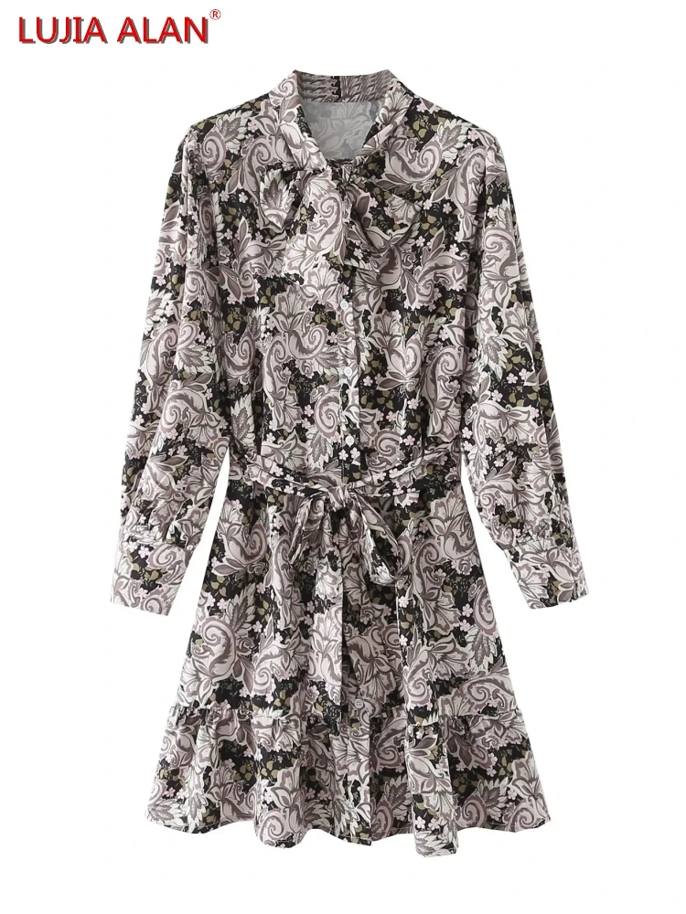 New Women's Vintage Printing Turndown Collar Belt Long Sleeve Casual Loose Shirt Dress LUJIA ALAN WD919
New Women's Vintage Printing Turndown Collar Belt Long Sleeve Casual Loose Shirt Dress LUJIA ALAN WD919