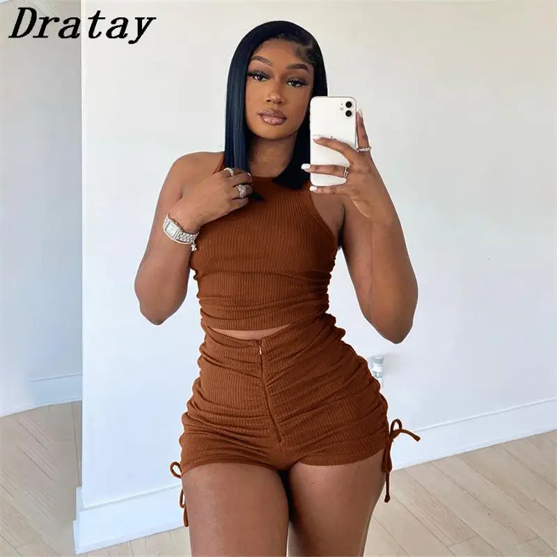 Dratay 2022 Spring Brown 2 Two Piece Sets Tracksuit Womens Outfits Sleeveless Crop Top And Shorts Sets Female Black Sweatsuits
Dratay 2022 Spring Brown 2 Two Piece Sets Tracksuit Womens Outfits Sleeveless Crop Top And Shorts Sets Female Black Sweatsuits
