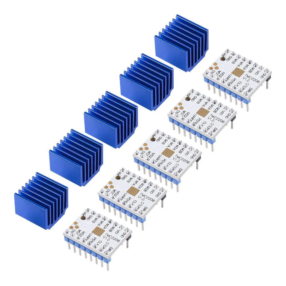5 pcs TMC2208 V1.2 Stepper Driver Module with Heat Sink for 3D Printer Controller Mother Boards Ramps1.4 MKS Gen Mega i3 Ender-3
5 pcs TMC2208 V1.2 Stepper Driver Module with Heat Sink for 3D Printer Controller Mother Boards Ramps1.4 MKS Gen Mega i3 Ender-3