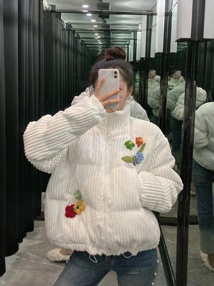 Flower Appliques Coats Warm Thicken Winter Long Sleeve Stand Neck Jackets Casual Loose Pockets Preppy Style Sweet All Match Tops
Flower Appliques Coats Warm Thicken Winter Long Sleeve Stand Neck Jackets Casual Loose Pockets Preppy Style Sweet All Match Tops