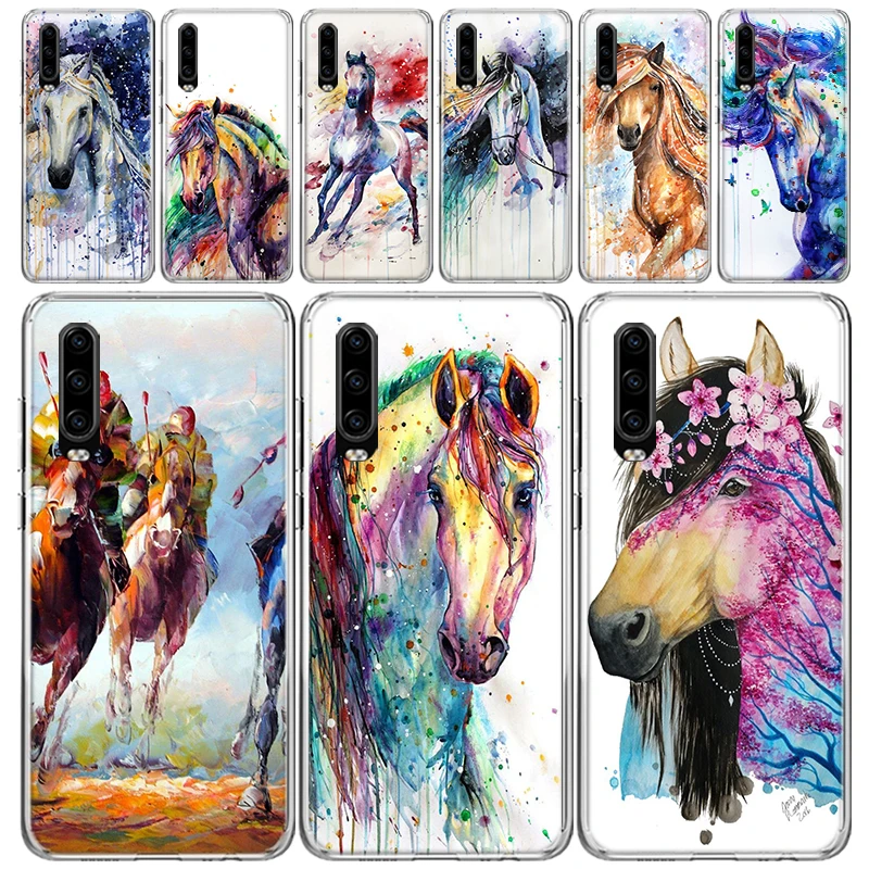 

Animal Oil Painting Horse Transparent Soft Phone Case for Huawei P30 P40 P50 P20 P10 Lite Mate 40 30 20 10 Pro Print Custom Cove