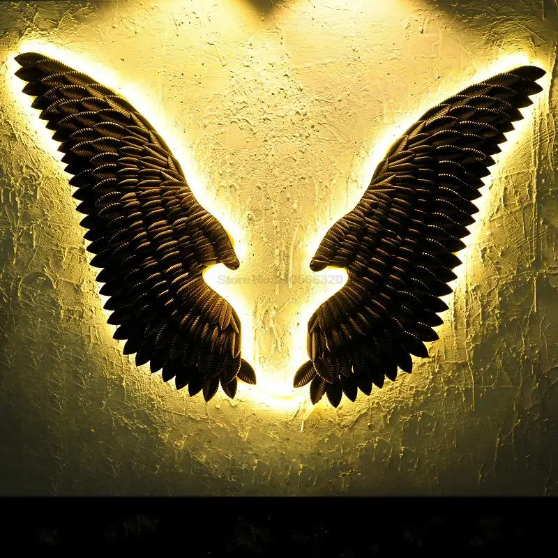 

Большие металлические Крылья Ангела со светодиодной подсветкой, винтажное старинное железное Ретро украшение в виде крыльев, настенное ук...