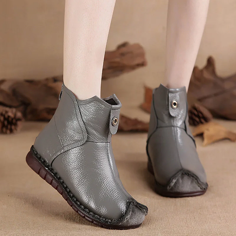 Women Genuine Leather Ankle Boots Flats Pleated Ladies Zip Plush Warm Winter Shoes Female Fashion Soft Sewing Retro Short Boots
Women Genuine Leather Ankle Boots Flats Pleated Ladies Zip Plush Warm Winter Shoes Female Fashion Soft Sewing Retro Short Boots