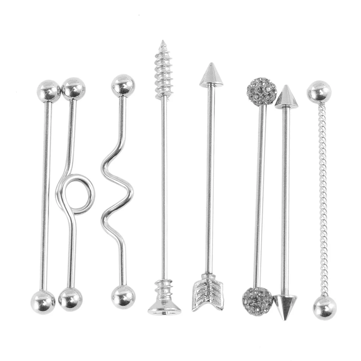 8Pcs Industrial Ear Studs Stainless Steel Arrows Screw Barbell Fashion Earring Jewelry for Woman Man (Silver)
8Pcs Industrial Ear Studs Stainless Steel Arrows Screw Barbell Fashion Earring Jewelry for Woman Man (Silver)
