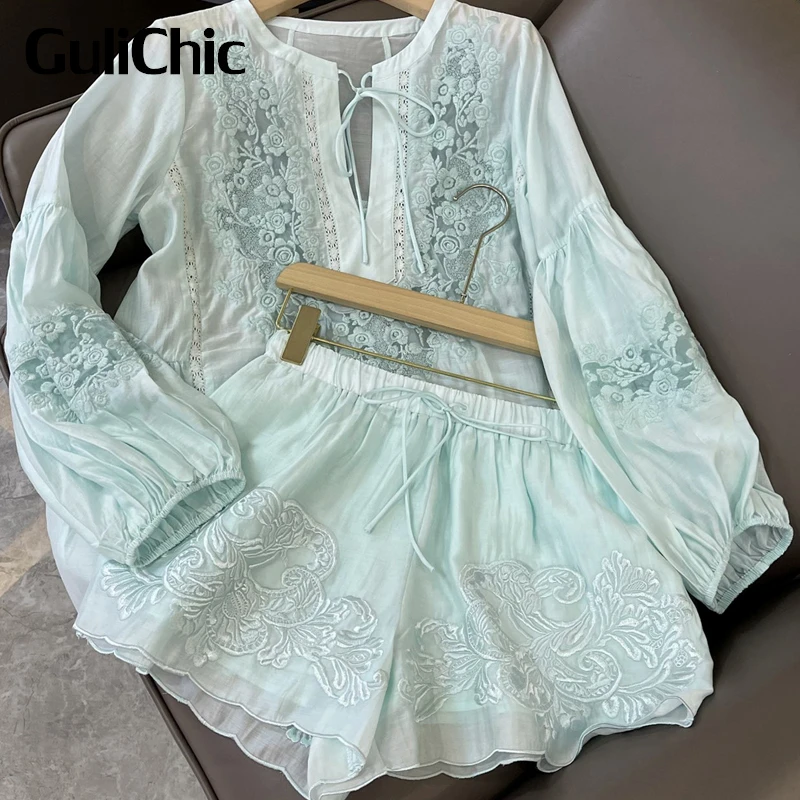 3.27 GuliChic Fashion V-Neck Lace-Up Heavy Industry Embroidery Blouse With Drawstring Shorts 2 Piece Set Women
3.27 GuliChic Fashion V-Neck Lace-Up Heavy Industry Embroidery Blouse With Drawstring Shorts 2 Piece Set Women
