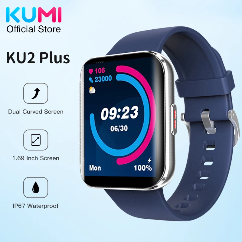 

KUMI KU2 Plus 1.69 Inch Dual Curved Screen Men Smart Watch Fitness Heart Rate Monitor Blood Oxygen Smartwatch For Android IOS