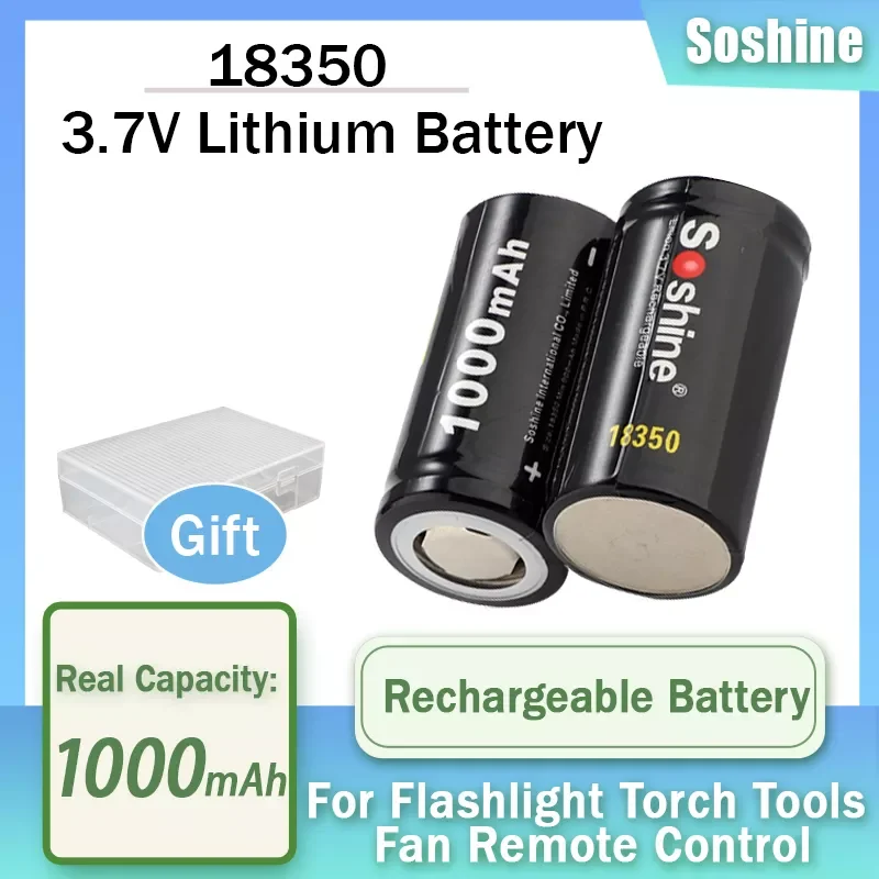 

1-10pcs Original Soshine 18350 3.7V 1000mAh Lithium Rechargeable Battery For Flashlights Doorbells Camera Replacement Batteries