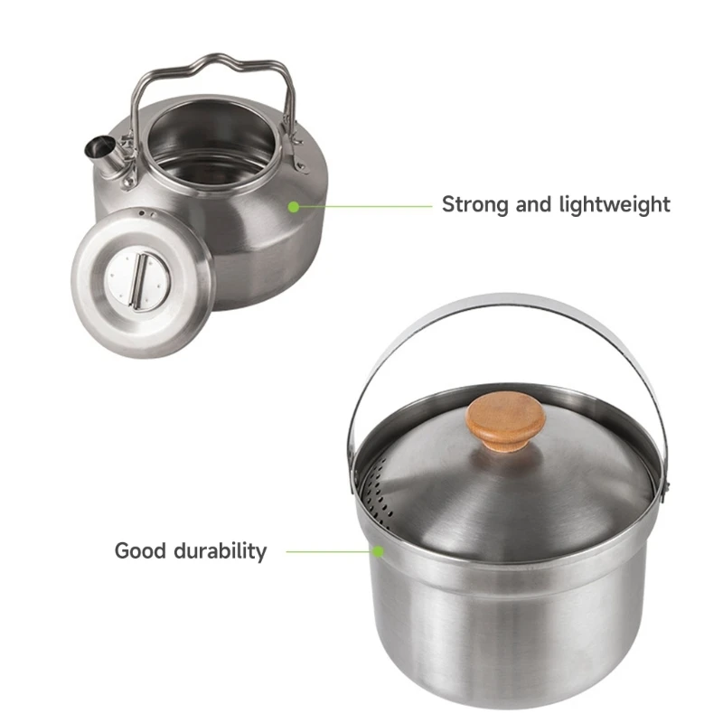 

Stainless Steel Kitchen Set Camping Pot, Pans and Kettle Kits Travel Mountaineering Picnics BBQ Equipment Cookware Kits